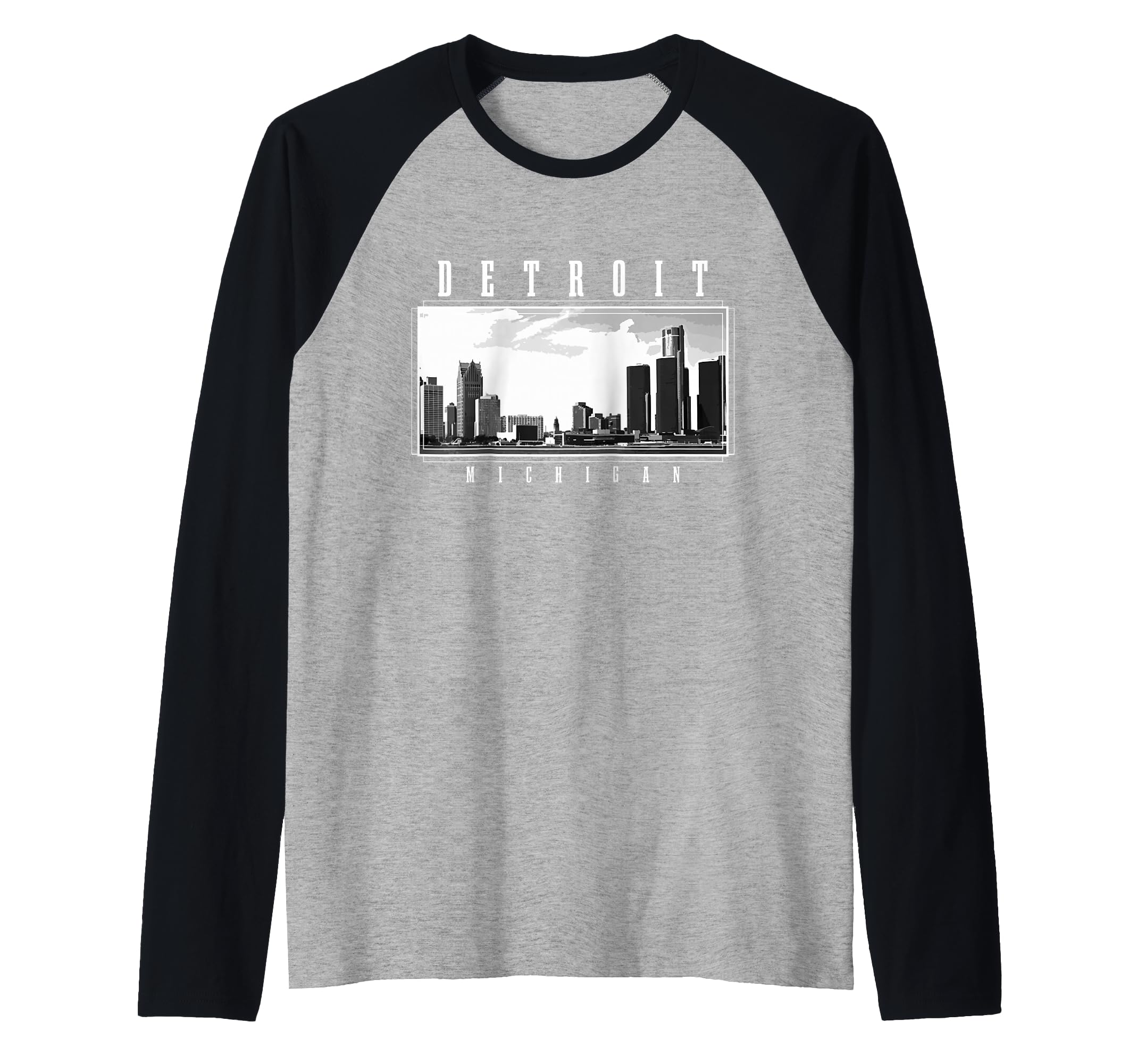 Detroit Skyline Michigan Pride Vintage Detroit Raglan Baseball Tee