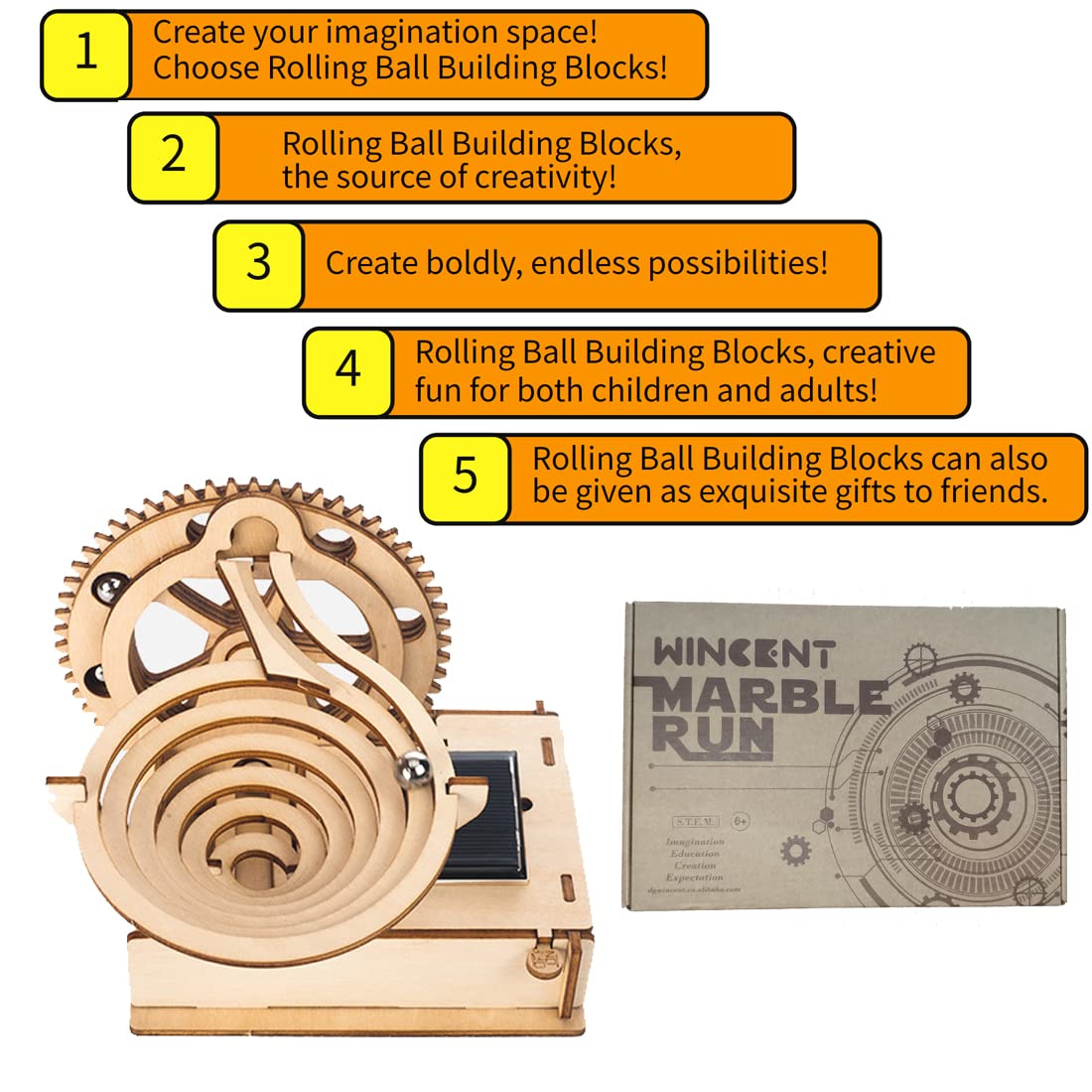 Solar Powered Wooden Marble Run Building Blocks Set STEM Learning Toy for Kids Ages 8-12,Educational 3D Wooden Puzzle for Boys and Girls, Ideal Marble Runs for Kids