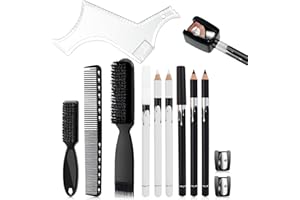 DUAIU 12Pcs Beard Shaper Tool Kit for Men Grooming, White Black Barber Pencil for Lineup Edging with Sharpener, Hairline Beard Guide Shaping Barber Comb Clipper Cleaning Brushes Hair Combs Set