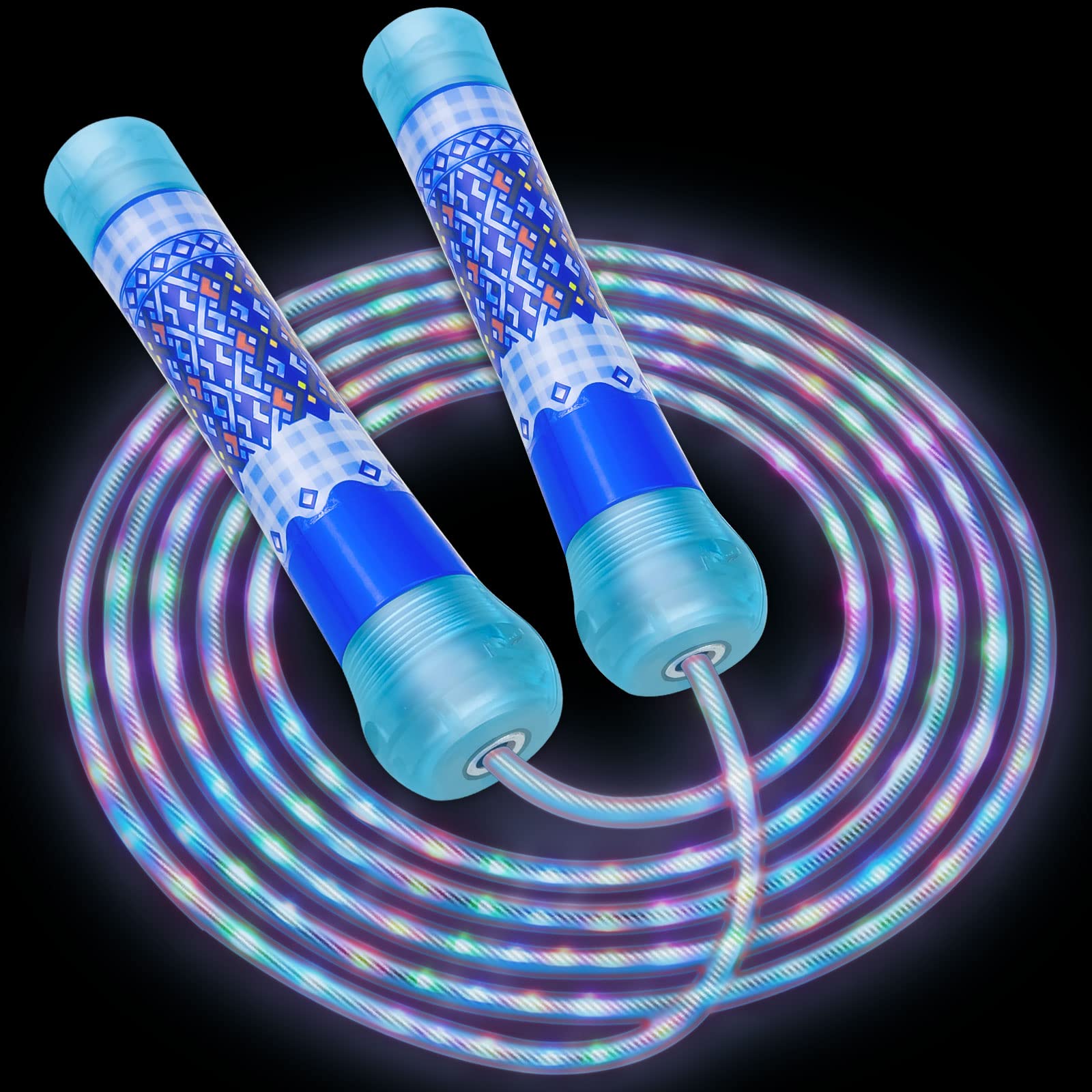 Glowing Skipping Rope, LEDs Jump Rope for Kids Men Women Jumping Fitness- Adjustable Size & Colorful Lights,Glow in The Dark Party Supplier| Tangle- Free Jumping Rope- Blue