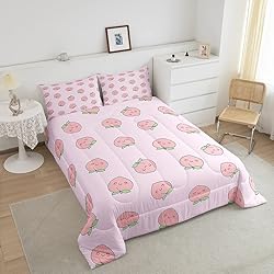 Cartoon Comforter Set Twin Size Pink Peach Bedding