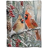 Cardinal Flannel Blanket for Women & Kids, Red Cardinal Throw Blanket for Sofa, Couch, Bed & Living Room - Soft, Warm & Cozy - 60" x 50"