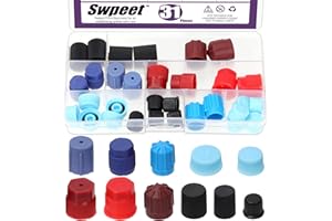 Swpeet 31Pcs 11 Sizes A/C Valve Core Caps Kit, Auto A/C System Valve Core Dust Cover, Car AC System Charging Port Caps, A/C V