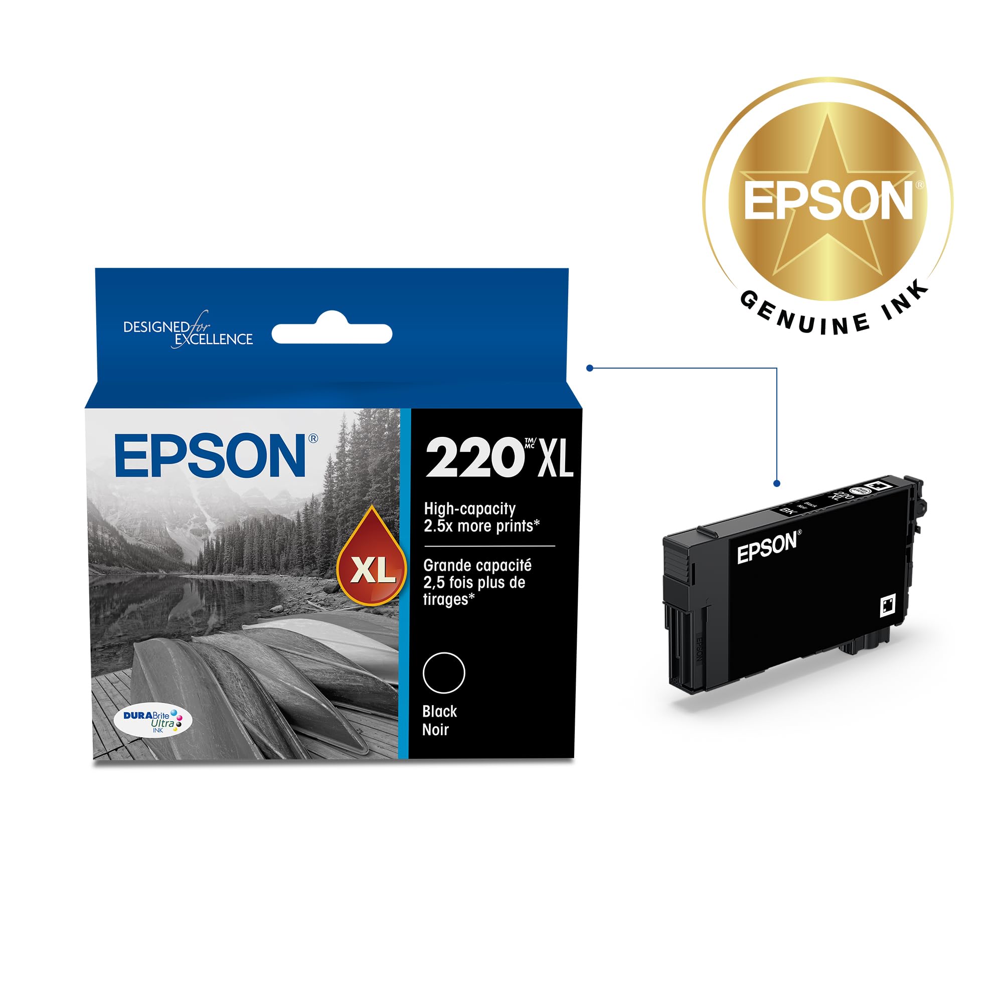 EPSON 220 DURABrite Ultra Ink High Capacity Black Cartridge (T220XL120-S) Works with WorkForce WF-2630, WF-2650, WF-2660, WF-2750, WF-2760, Expression XP-320, XP-420, XP-424