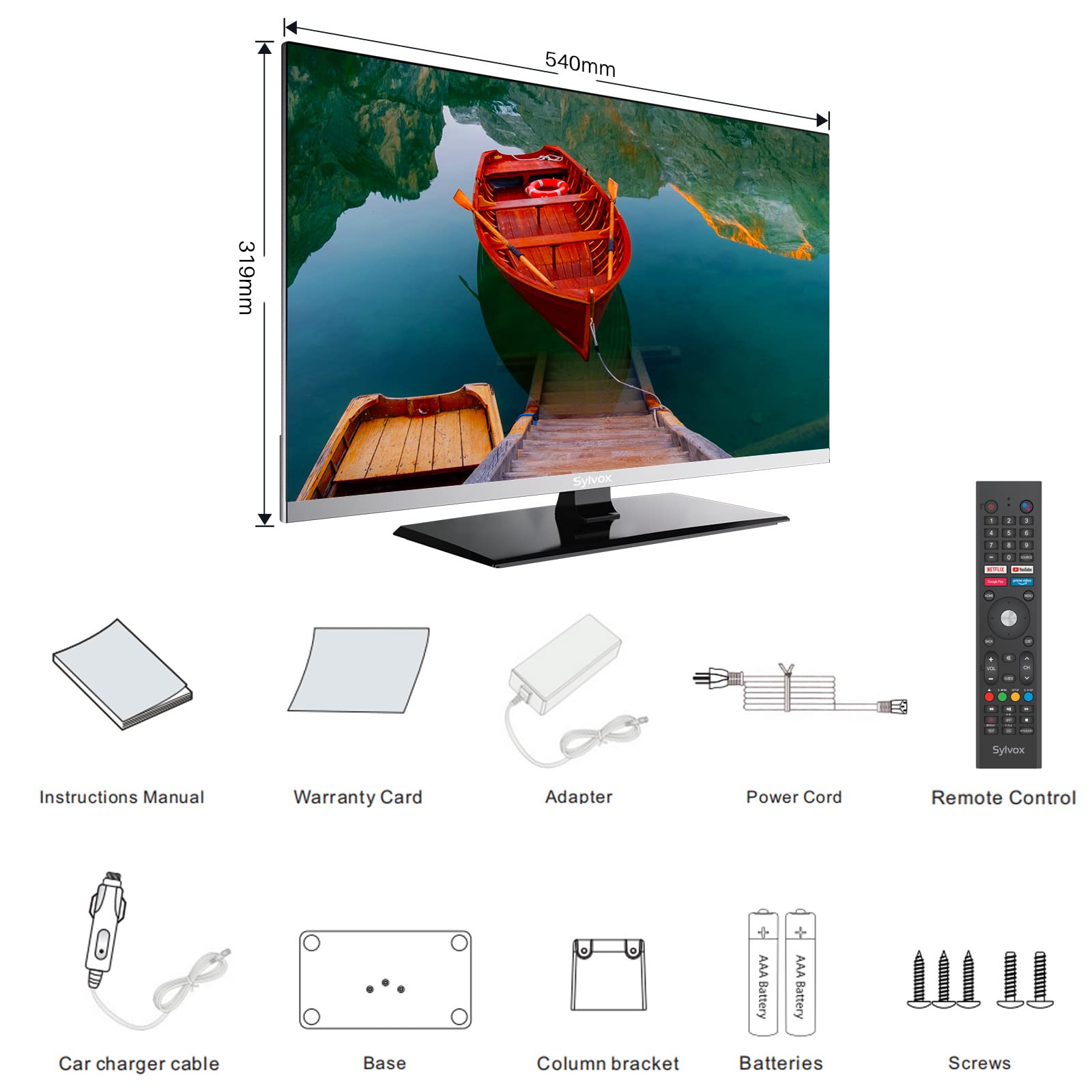 SYLVOX 32 Inch TV 12 Volt Smart TV FHD 1080P Digital Video Disc Player Built-in ARC CEC WiFi Wireless Connection Support, Suitable for RV Camper Kitchen Bedroom Boat(Limo Series),Black