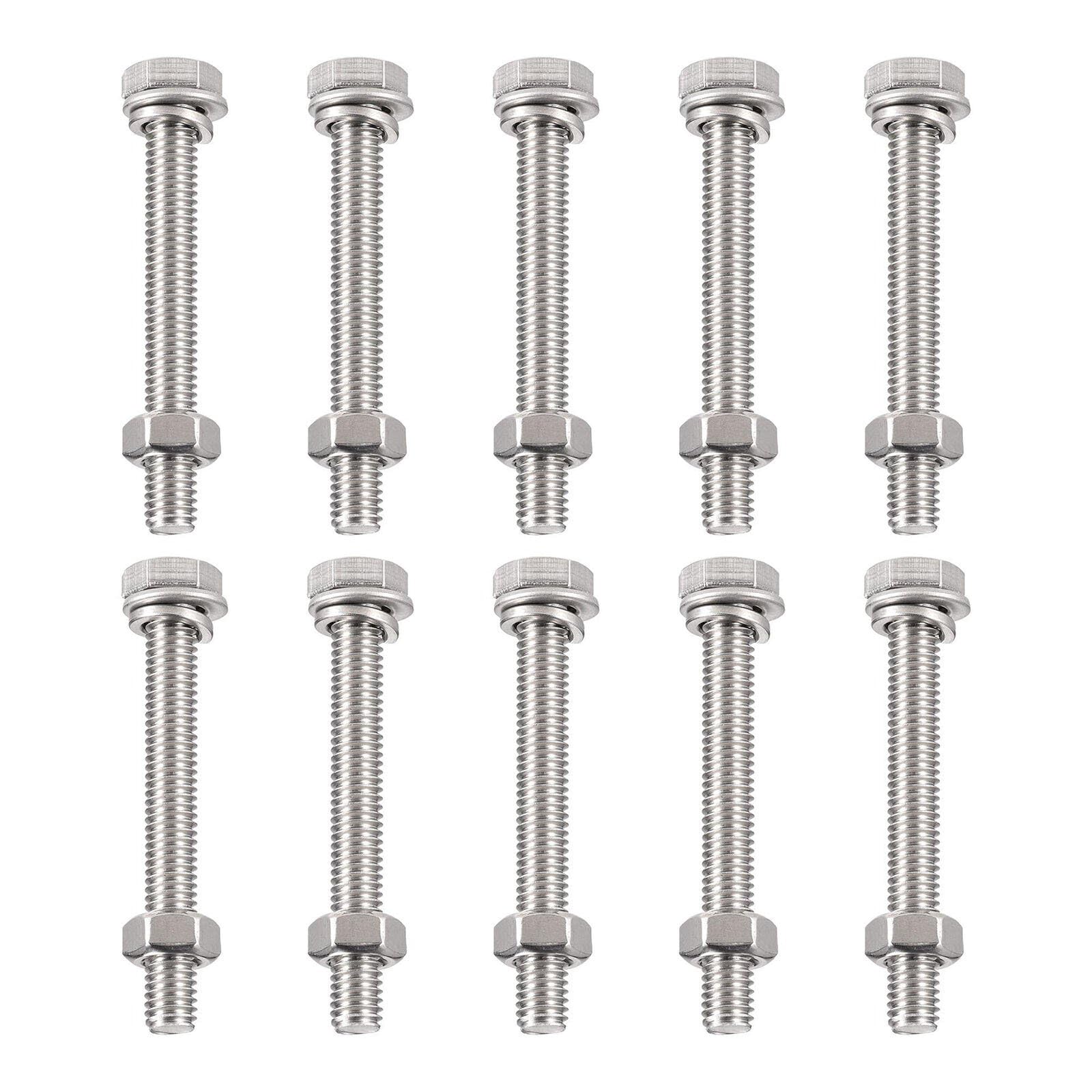 TA-VIGOR 10Pcs M6 x 50mm Hex Head Screws Bolts, Nuts, Flat & Lock Washers Kits, Fully Thread Hexagon Bolts, High Tensile Cap Screws for Metal Work, Automotive Machinery, Bike Motorcycles Repair