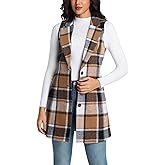 IDEALSANXUN Womens Long Wool Plaid Vest Fall Winter Sleeveless Blazer Jackets Trench Coat