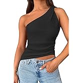 Cicy Bell Womens One Shoulder Tank Tops Summer Going Out Tops Ruched Asymmetrical Sleeveless Shirts