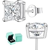 Gemalux Princess Cut Moissanite Stud Earrings, Lab-Created Diamonds, 0.8-2.4ct D Color, VVS1 Clarity, Hypoallergenic, White Gold-Plated 925 Sterling Silver, Anniversary Birthday for Women Men