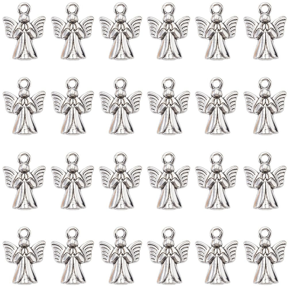 SUNNYCLUE 1 Box 80Pcs Angel Charm Fairy Charms Bulk Valentine's Day Antique Silver Metal Alloy Tibetan Guardian Wings Dangle Charm for Jewellery Making Charms Earring Father's Day Mother's Day DIY