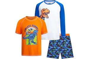 Quad Seven Boys Swim Set - 3 Piece Swim Trunks Short Sleeve & Long Sleeve Rash Guard for Boys Kids Swimwear (Sizes: 5-12)