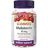 Webber Naturals Melatonin 10 mg Maximum Strength Gummy, 60 Gummies, Cherry Pomegranate Flavour, For Sleep Support, Vegan