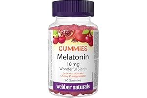 Webber Naturals Melatonin 10 mg Maximum Strength Gummy, 60 Gummies, Cherry Pomegranate Flavour, For Sleep Support, Vegan