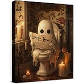 Funny Ghost Halloween Bathroom Wall Art Gothic Canvas Print Poster Framed | Ghost Toilet Poster Picture Halloween Bathroom Wall Decor for Home Restroom 8x10 Inch Framed