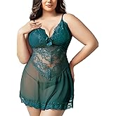 Moiie Plus Size Lingerie for Women Lace Chemise Sexy Mesh Chemise Teddy Babydoll Lingerie Exotic V Neck Sleepwear