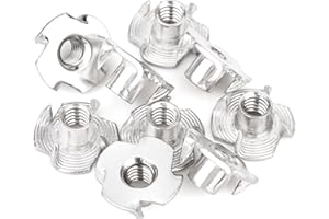 AOVCHEI 1/4"-20 T-Nuts (50 Pack), 304(18-8) Stainless Steel, 5/16" Barrel Length, 4-Pronged Tee Nut for Wood, Rock Climbing Holds, Cabinetry