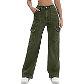 ETTELO Women Cargo Jeans High Waist Y2K Straight Leg Trendy Stretchy Lightweight Jeans for Women