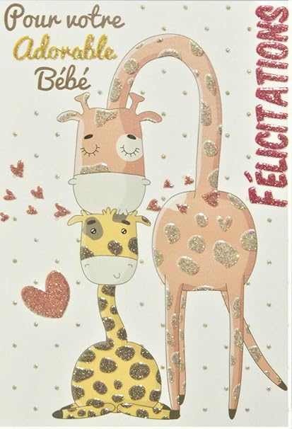 Cartolina Con Paillettes Congratulazioni Ai Genitori Benvenuto Neonato Mamma Giraffa Animali Cuori Rosa Prodotto In Francia Amazon It Cancelleria E Prodotti Per Ufficio