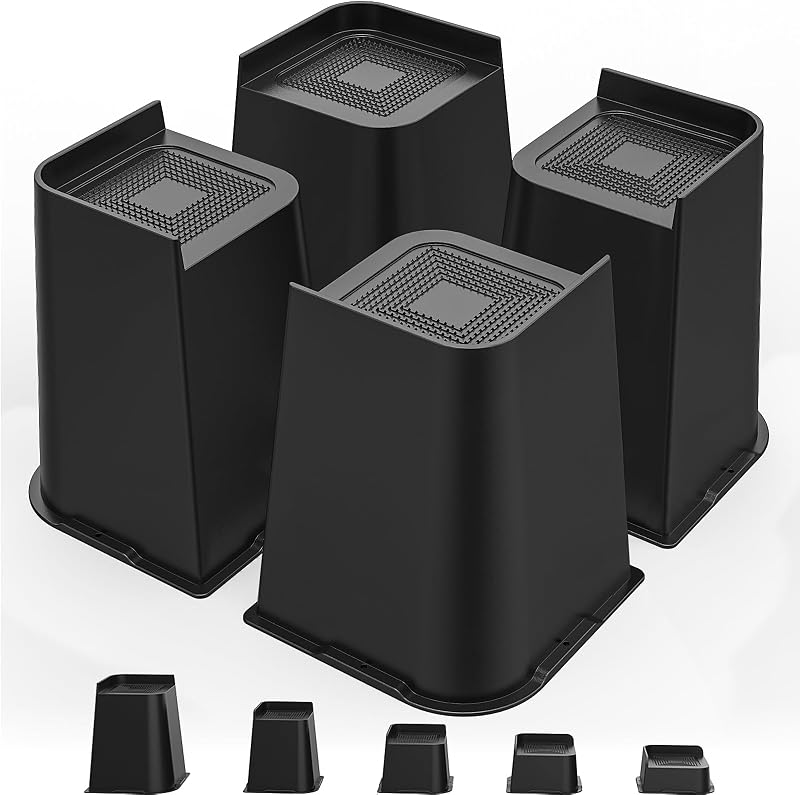 USICION Bed Risers 4 pcs 8 inch Heavy Duty Up to 5000-6000 lb Black