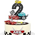 MEMOVAN Race Car 2nd Cake Topper Two Fast Cake Topper Racing Car Birthday Cake Decoration for Racing Car Checkered Flag Themed Girl Boy 2 Years Birthday Party Decoration Double Sided