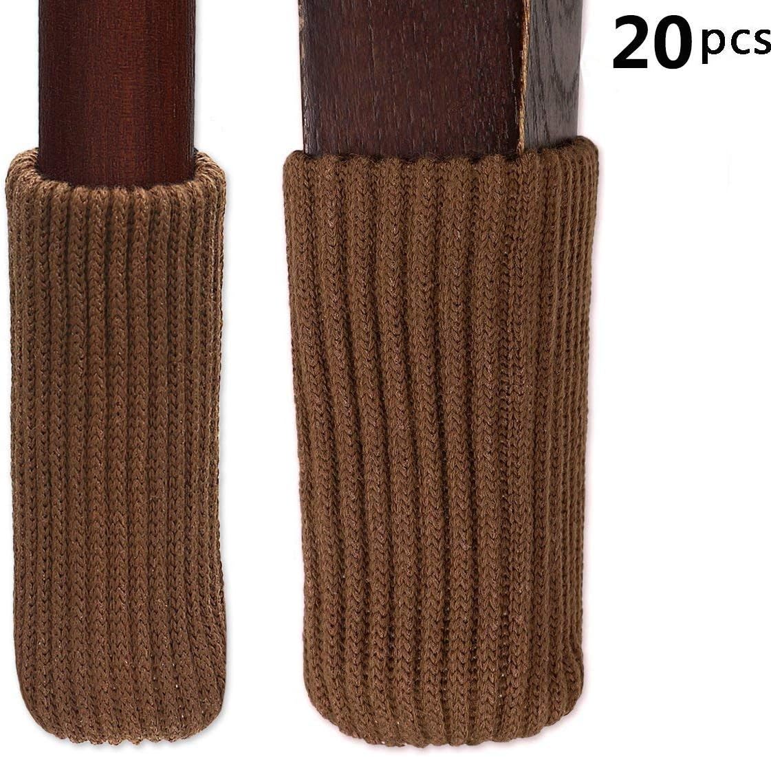 Vpang 20 Pcs Elastic Chair Legs Socks Floor Protectors Knitting Wool Furniture Feet Caps Covers Fit Girth 3" to 7" (Coffee)