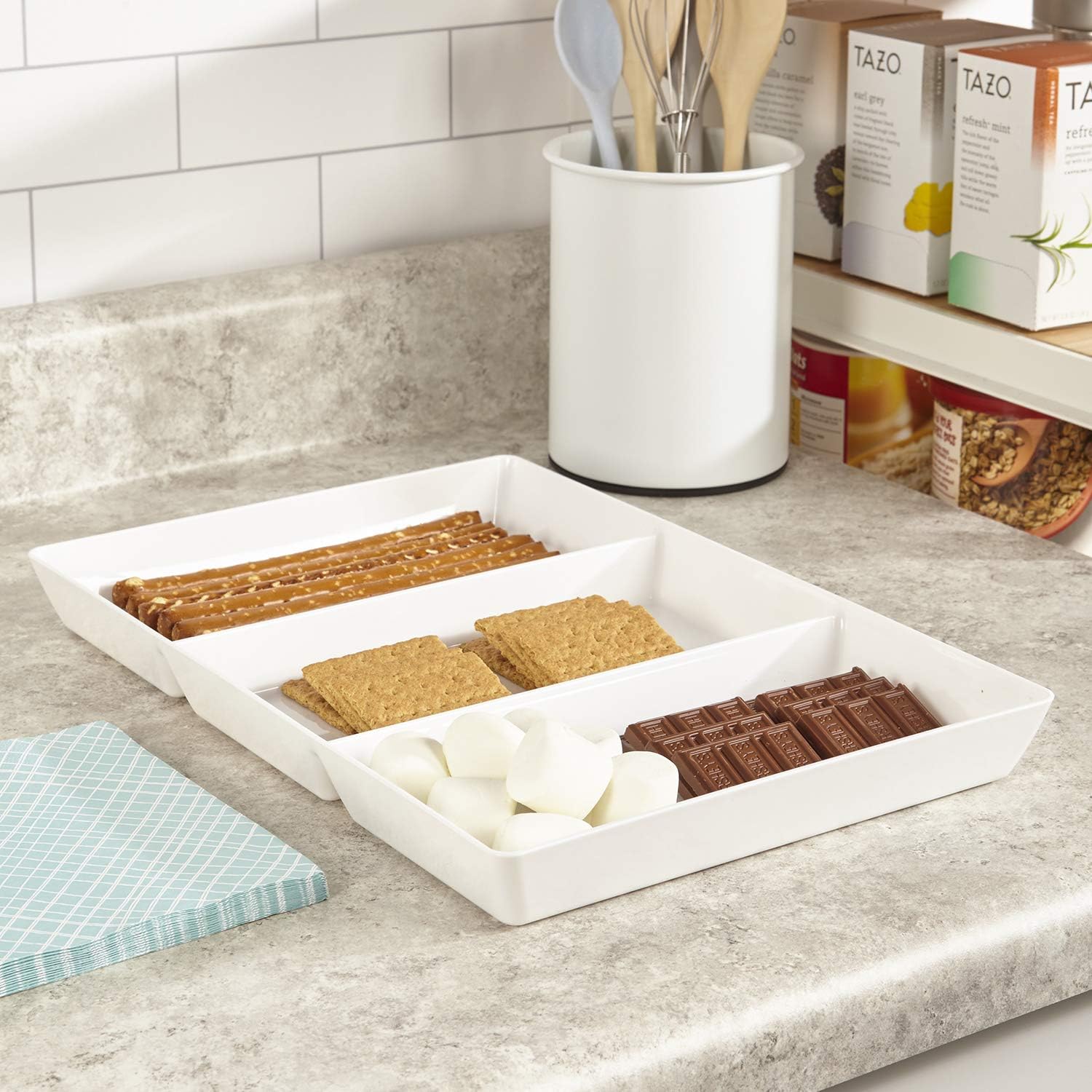  | Avant 15" x 10" Plastic 3-Section Serving Tray | set of 3 White: Platters