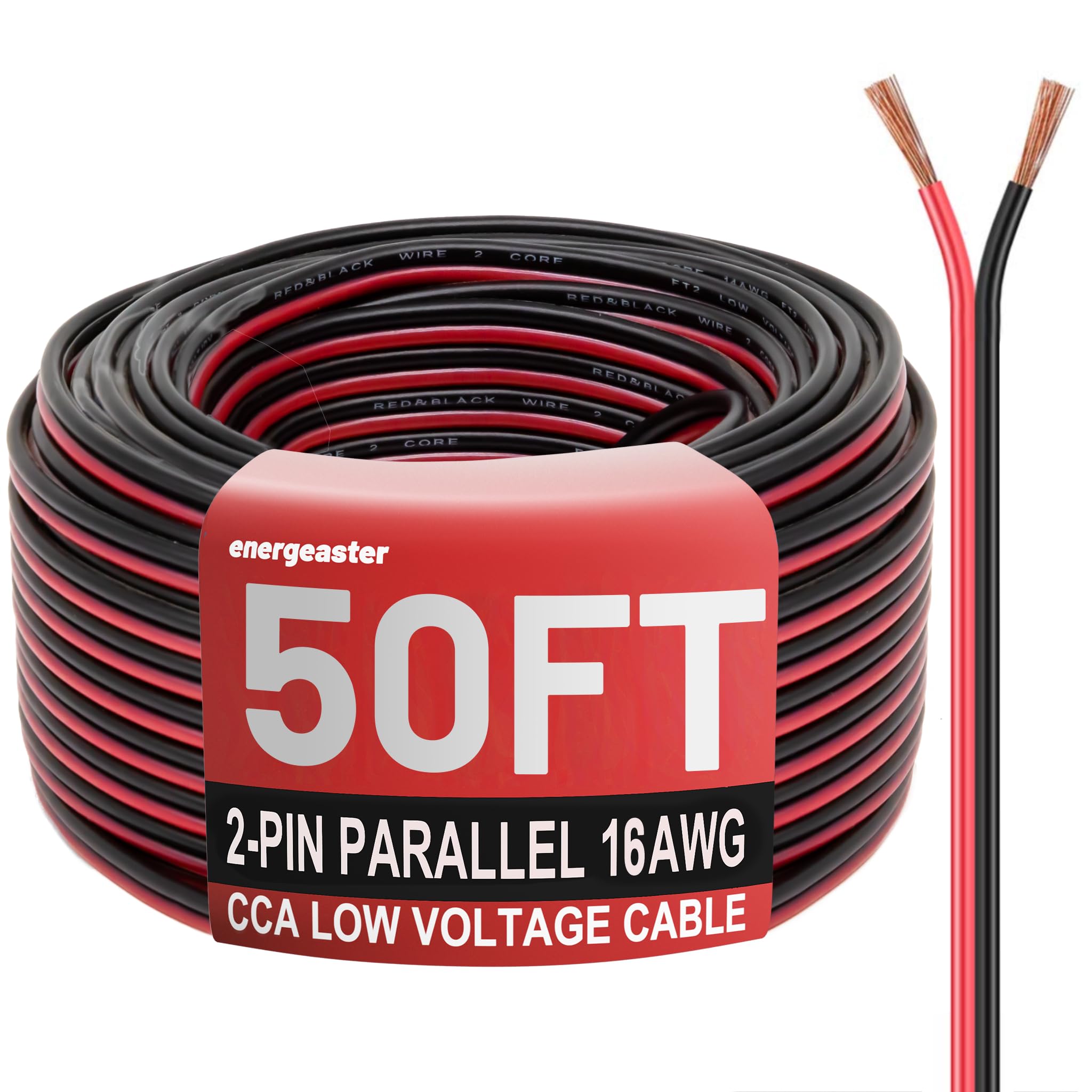Photo 1 of Energeaster 16 Gauge Wire, 16AWG Automotive Electrical Wire 50FT 2 Conductor Red Black 12V/24V DC Cable LED Strips Extension Cord for Light RC Car Speaker Wire