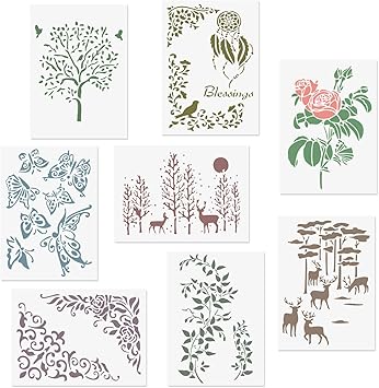 Codohi 8 Packungen Romantische Schablonen A4 Blume Baum Rose Schmetterling Blatt Elch Im Wald Muster Wiederverwendbare Mylar Schablonen C Diy Zeichnen Basteln Schablonen Zum Malen 21 X 29 7 Cm Amazon De Baumarkt