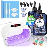 KISREL 500g UV Resin with Large Double-Sided Light, 24 Lamp Beads UV Resin Kit, Hard Type Crystal Clear Resin for Craft Jewelry Making