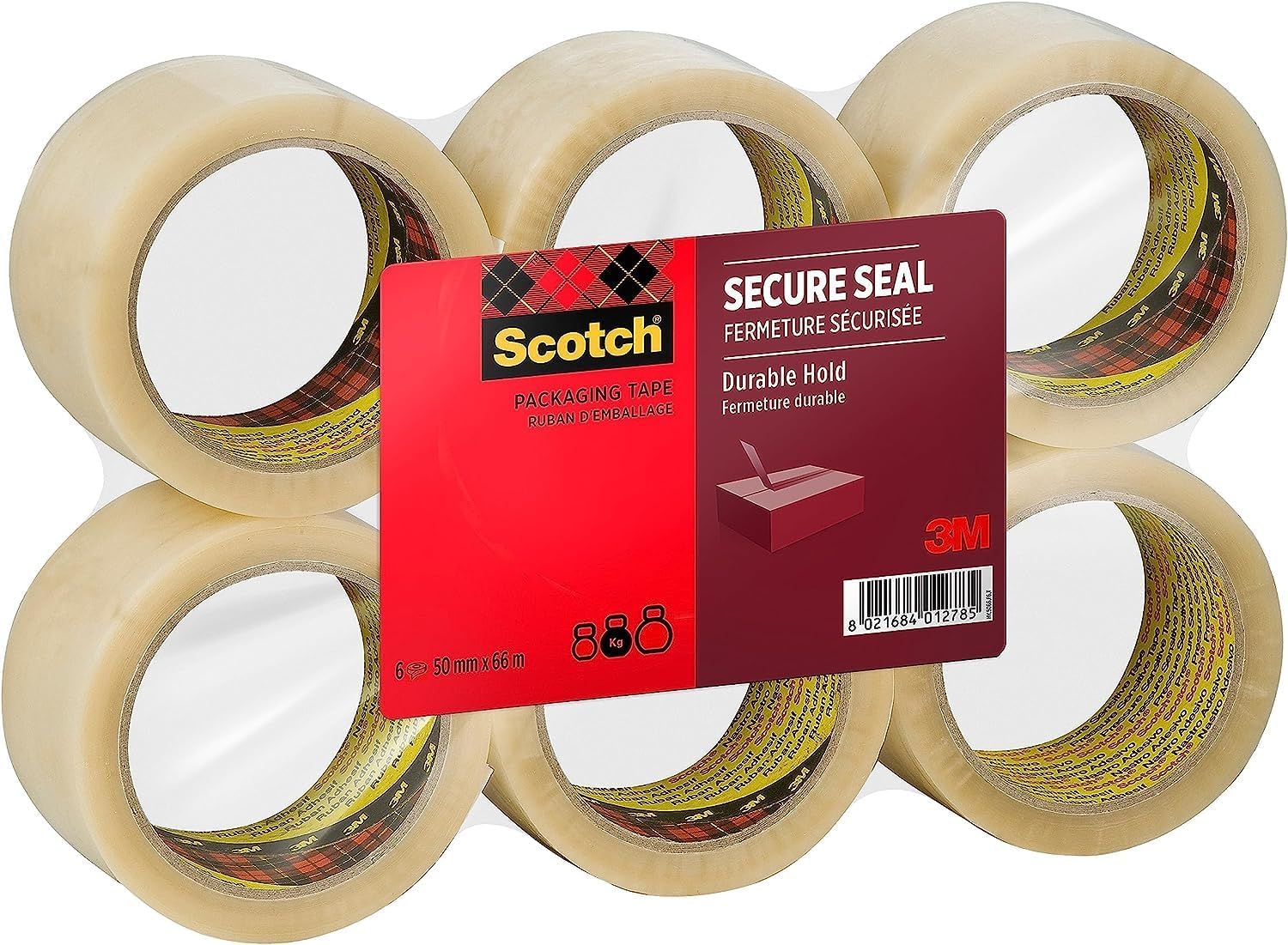 Scotch Secure Seal Packaging Tape Transparent 50 mm x 66 m 6 Rolls/Pack - Ideal for Packing Boxes and Parcels
