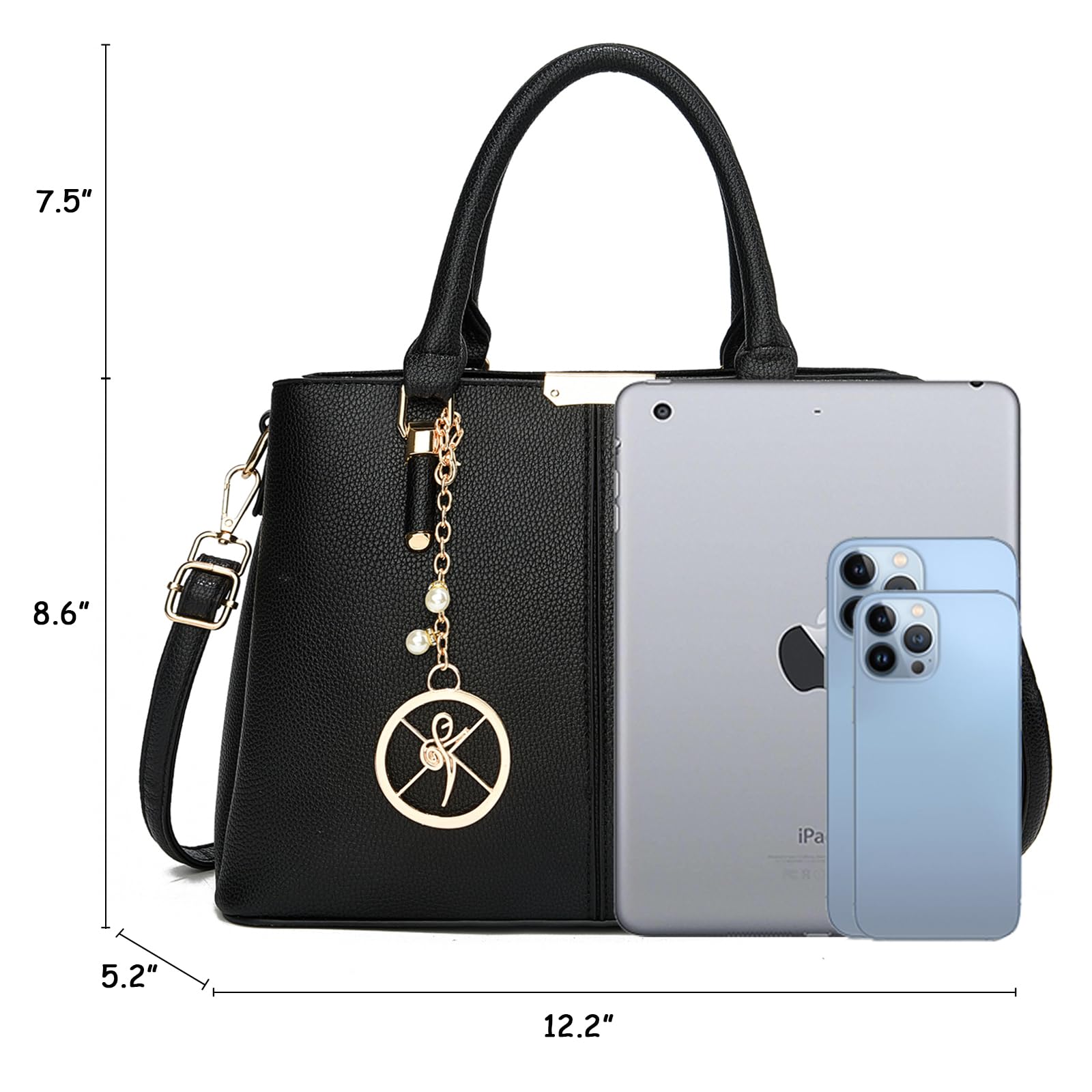 KURGOOL Purse and Handbags for Women, 3 Zip Compartments Tote Bag Designer Shoulder Purse Top Handle Satchel Bags