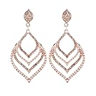 Pierced Leaf Earrings Hollow Dangle Earrings for Women Openwork Layered Bohemian Drop Earrings Filigree Rhinestone Wedding Bridal Party Earrings