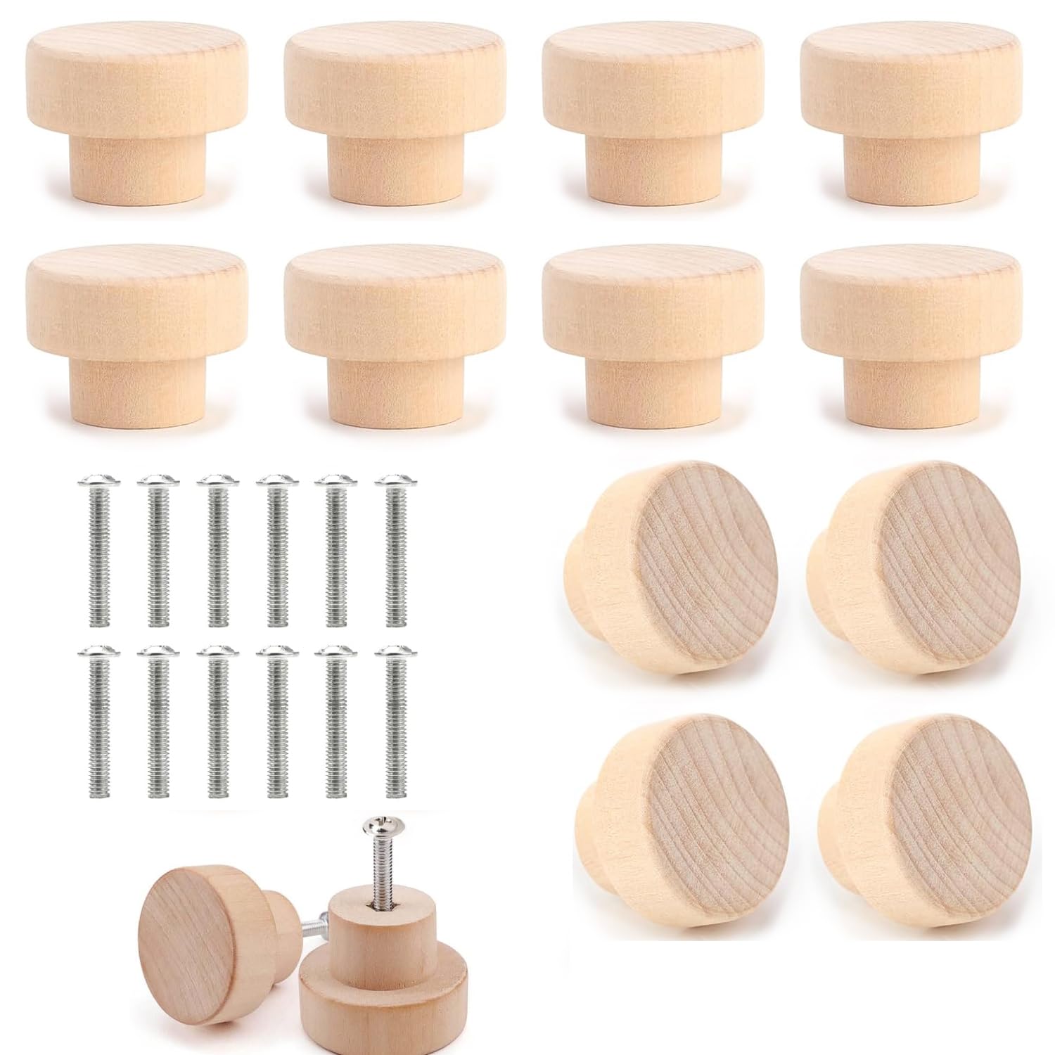 BRITECO 12 Pcs Eco-Friendly Wooden Drawer Knobs - Natural Wood Pull Handles for Cabinets, Dressers, Drawers - Easy Installation