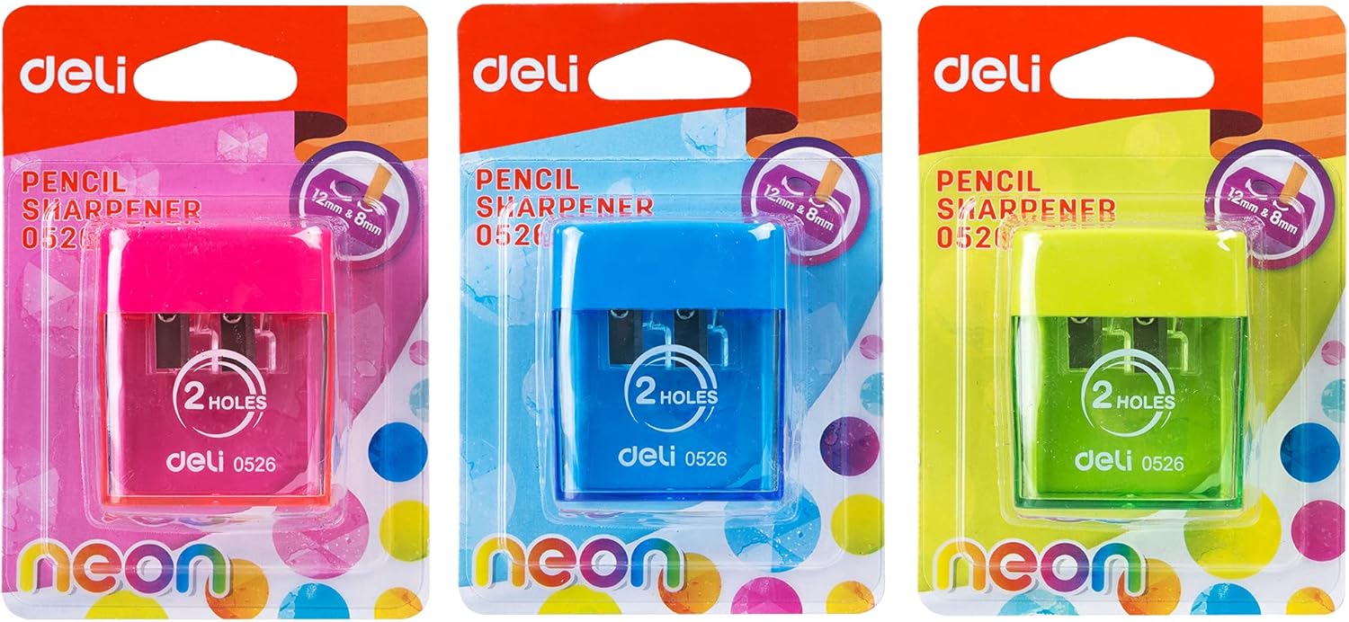Deli Manual Pencil Sharpener with Lid, Pencil Sharpener Handheld, 2 Holes for Standard and Jumbo Pencils, Perfect for Kids, Random Color : Office Products