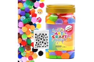 400 Pcs - 1 inch 300pcs WAU Crafts Multicolored Large Pom Poms Arts and Crafts with 100 Googly Eyes - Pompoms for Crafts & DIY Projects