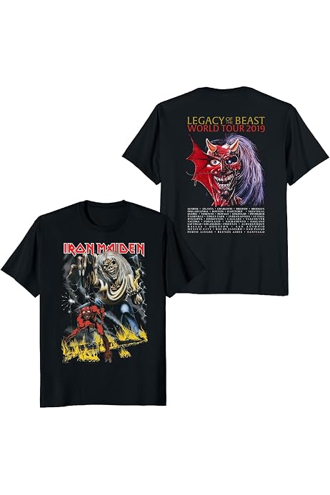 T-shirt Iron Maiden Powerslave World Slavery Tour 1984-1985 - Homme, 100% Coton, Manches Courtes, Blanc