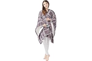 Beautyrest Ultra Soft Sherpa Berber Fleece Electric Poncho Wrap Blanket Heated Throw with Auto Shutoff, 50 in x 64 in, Grey Plaid