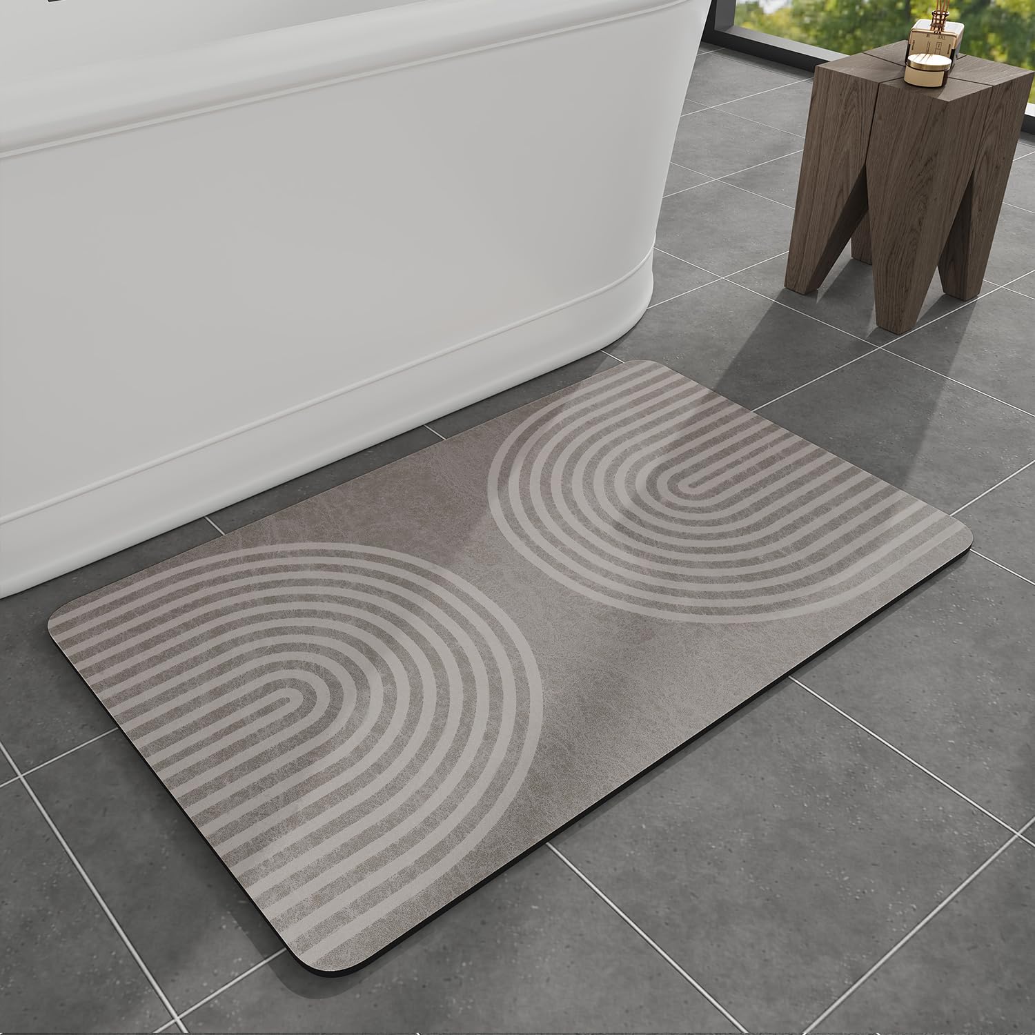 Photo 1 of MontVoo -Bath Mat-Non Slip Thin Bathroom Rugs Fit Under Door- Quick Dry Absorbent Faux Suede Surface Grey Bathroom Floor Mats-Shower Rug for in Front of Bathtub Shower Grey & Beige 17x27.5