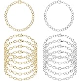 12 Pieces Charm Bracelet Chain Gold Silver Charm Bracelets with Lobster Clasps Alloy Bracelet Link Chains DIY Jewelry Making Bracelets Chains for Women DIY Jewelry Making Crafts Supplies
