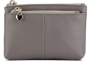 ZOOEASS Women Genuine Leather Zip Mini Coin Purse With Key Ring Triple Zipper Card Holder Wallet