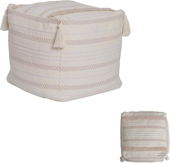 Boho Neutral Decorative Square Unstuffed Pouf Braided Handwoven