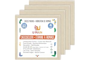 Cheesecloth, 4 Pcs of Reusable 20x20 Inch Grade 80 Cheese Cloth for Cheesemaking, 100% Unbleached Cotton, Kitchen Fine Muslin