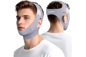 REROIO Chin Strap for Sleeping with 4-Side Adjustment, Anti Snoring Chin Strap Elasticity for Adults, Anti Snoring Devices Breathable and Durable, Snore Stopper for CPAP Users, Gray, M