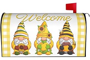 aportt Summer Mailbox Covers Magnetic Standard Size 21x18 Inch Outside Gnome Sunflowers Bee Mail Box Covering Waterproof Fade-Resistant Decorative Mailbox Post Wrap for Outdoor Garden Yard Decor