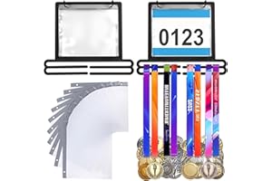 AojSup Premium Race Bib and Medal Display for Runners, Medal Hanger Display with Bib Holder Wall Mount Rack Organizes 40+ Medals & 20 Race Numbers Perfect Marathon Running Gift