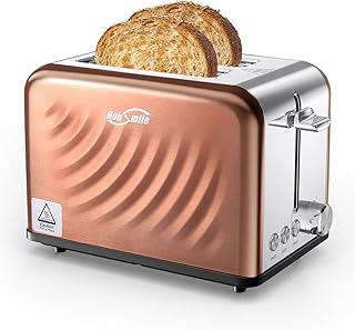 Housmile Edelstahl Toaster für 2 Brotscheiben, Frühstück Sandwichtoaster mit herausnehmbarer Krümelschublade und 6 Bräunungsstufen, abnehmbarer Brötchenaufsatz und Hebefunktion, Bronze