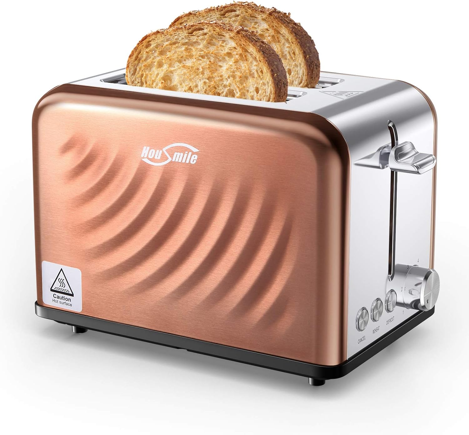 Housmile Edelstahl Toaster für 2 Brotscheiben, Frühstück Sandwichtoaster mit herausnehmbarer Krümelschublade und 6 Bräunungsstufen, abnehmbarer Brötchenaufsatz und Hebefunktion, Bronze