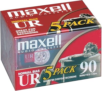 Maxell UR-90 5 Pack Normal Bias Audio Cassettes 90 Minute with Cases