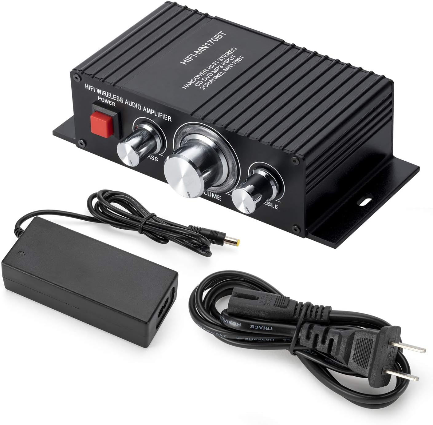 LSLYA Mini Amplifier, Digital D Class Stereo Amplifiers 50W, HiFi Subwoofer AMP, Blue LED Light High Power Amplifier DC 12V 3A Power Supply(Black)