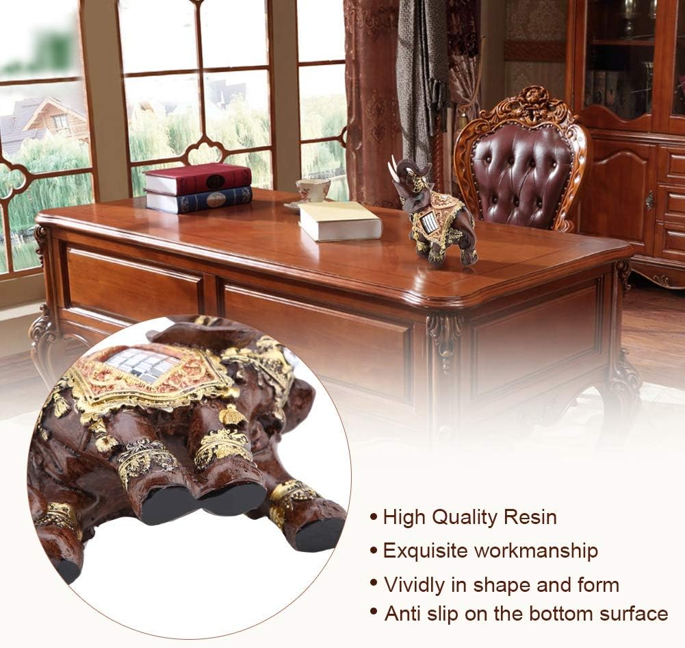 Hztyyier Wood Grain Elephant Statue, Feng Shui Wealth Figurine, Large Home Decor Sculpture, Brown, Gold, White - Image 4